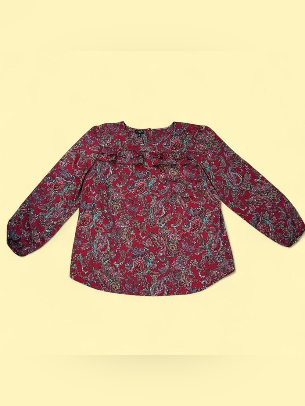 Talbots Paisley Burgundy Long Sleeve Blouse SZ 1X Business Casual Equestrian